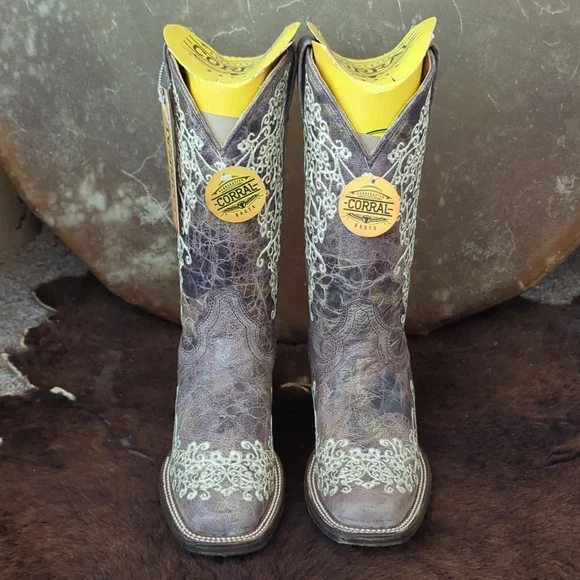 CORRAL A2663 floral embroidery "Lisa" distressed leather cowgirl boots sz6.5 NEW - Picture 9 of 16